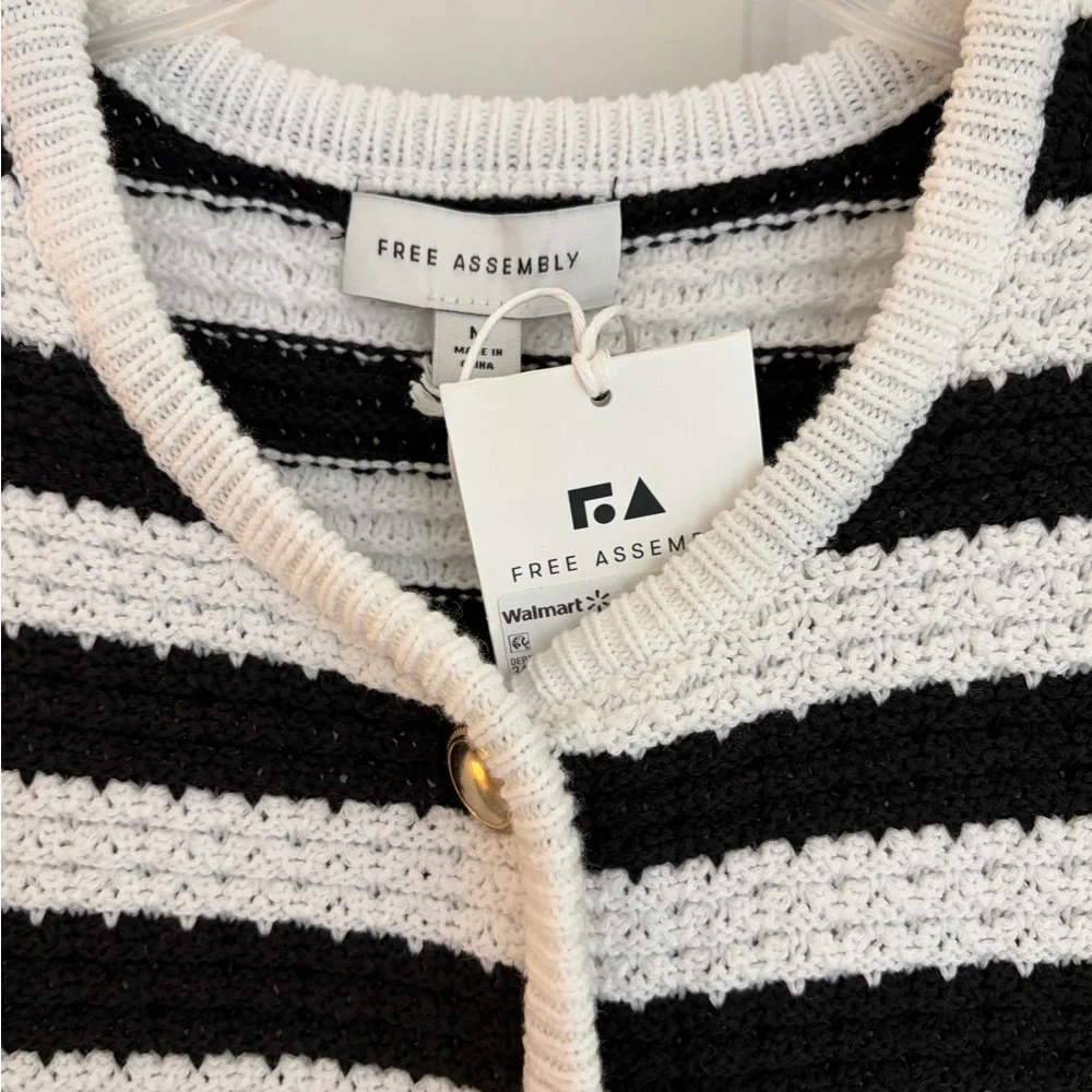 Striped Knit Cardigan Black White with Gold Buttons Size M - Picture 3 of 11